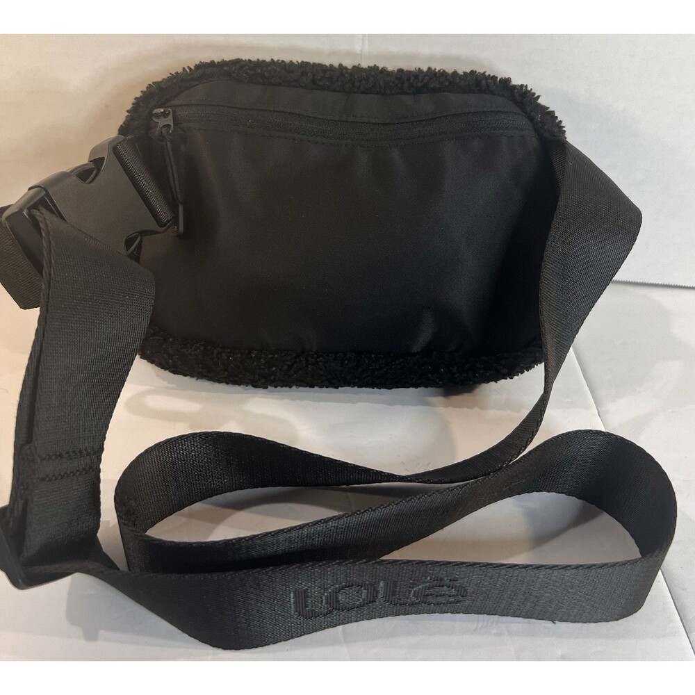 LOLE Black Sherpa Belt Bag Waist Pack Crossbody Adjustable Strap Polyester